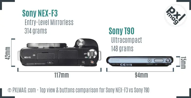Sony NEX-F3 vs Sony T90 top view buttons comparison