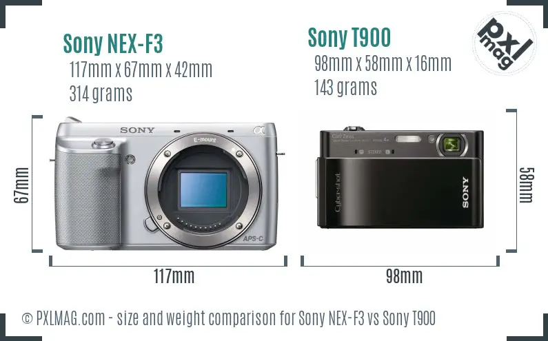 Sony NEX-F3 vs Sony T900 size comparison