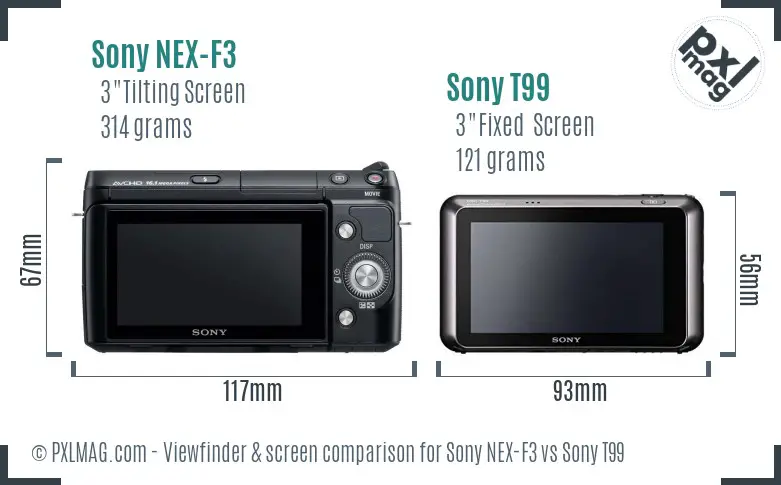 Sony NEX-F3 vs Sony T99 Screen and Viewfinder comparison