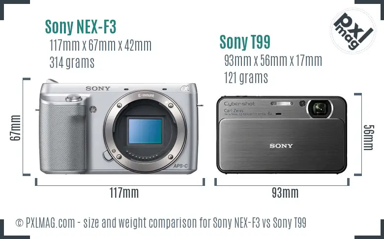 Sony NEX-F3 vs Sony T99 size comparison