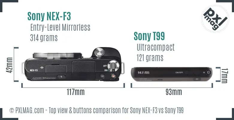 Sony NEX-F3 vs Sony T99 top view buttons comparison