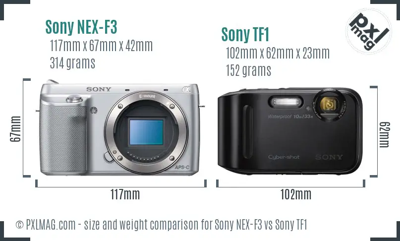 Sony NEX-F3 vs Sony TF1 size comparison