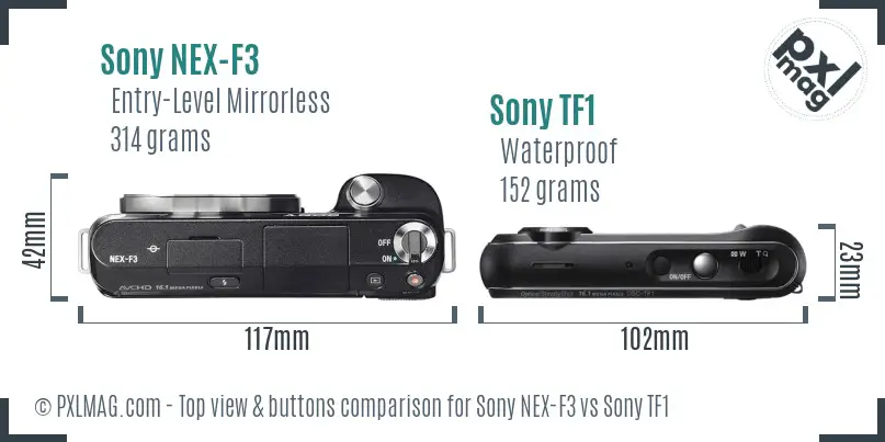 Sony NEX-F3 vs Sony TF1 top view buttons comparison