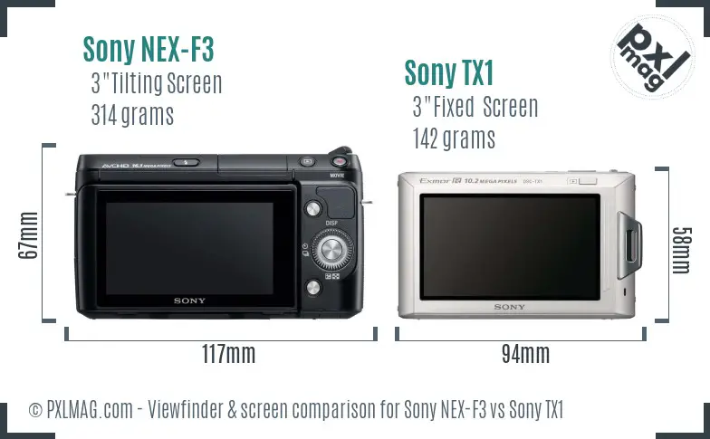 Sony NEX-F3 vs Sony TX1 Screen and Viewfinder comparison