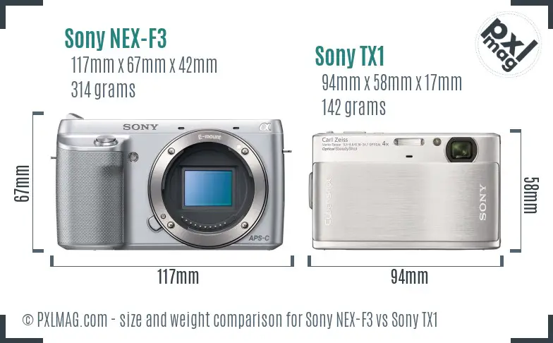 Sony NEX-F3 vs Sony TX1 size comparison