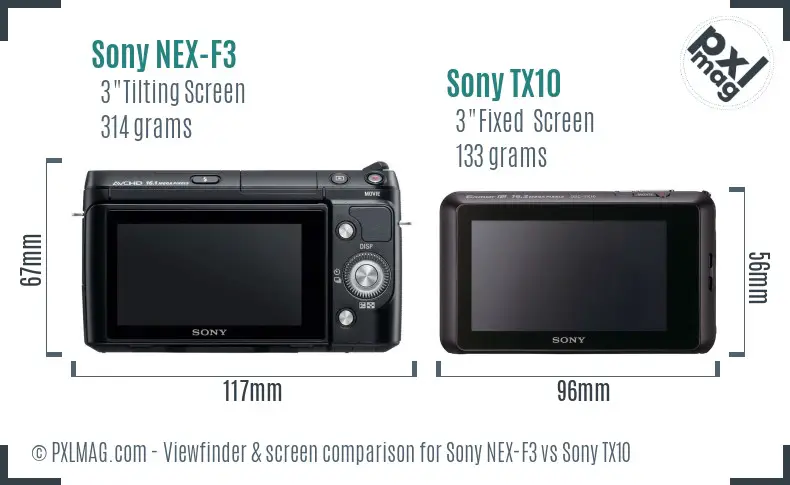 Sony NEX-F3 vs Sony TX10 Screen and Viewfinder comparison
