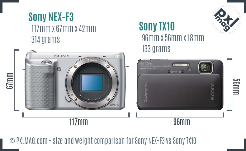 Sony NEX-F3 vs Sony TX10 size comparison
