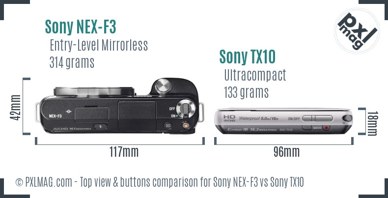 Sony NEX-F3 vs Sony TX10 top view buttons comparison