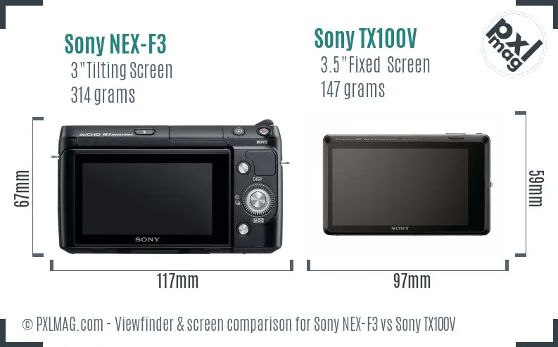 Sony NEX-F3 vs Sony TX100V Screen and Viewfinder comparison