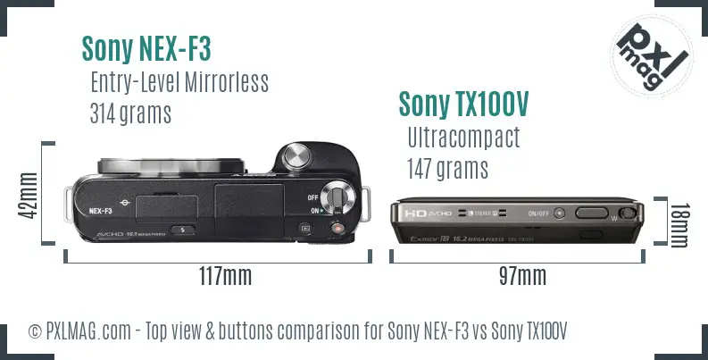Sony NEX-F3 vs Sony TX100V top view buttons comparison