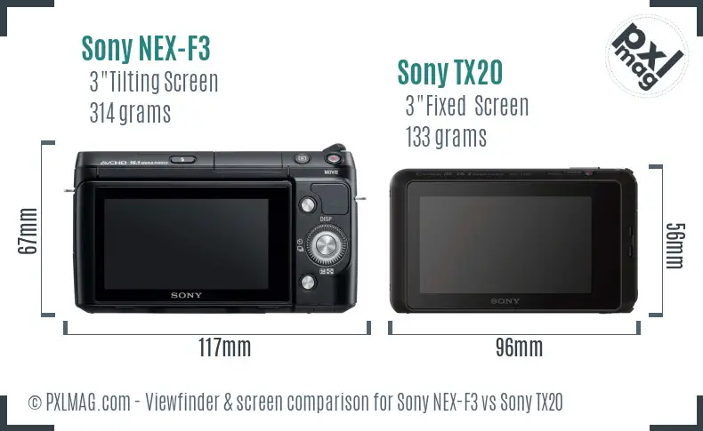 Sony NEX-F3 vs Sony TX20 Screen and Viewfinder comparison
