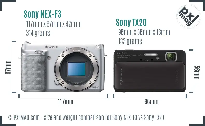 Sony NEX-F3 vs Sony TX20 size comparison