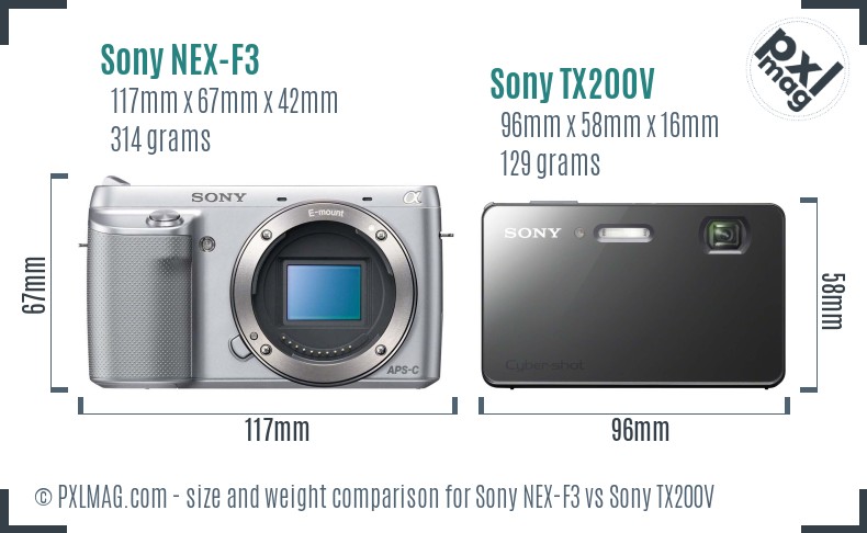 Sony NEX-F3 vs Sony TX200V size comparison