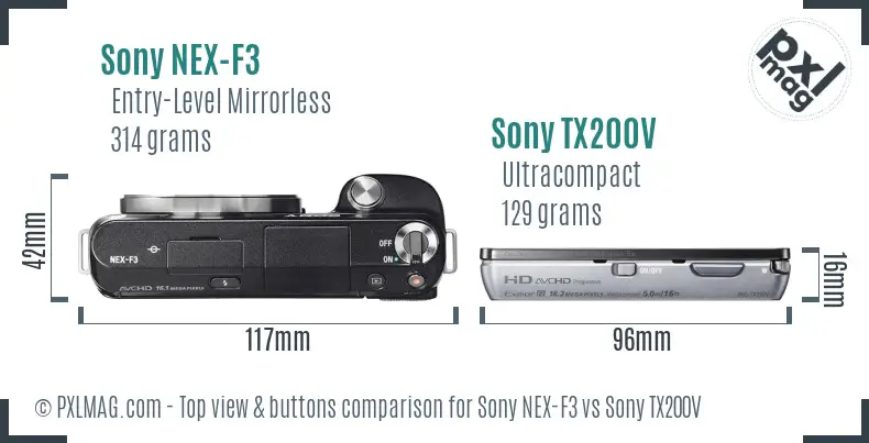 Sony NEX-F3 vs Sony TX200V top view buttons comparison