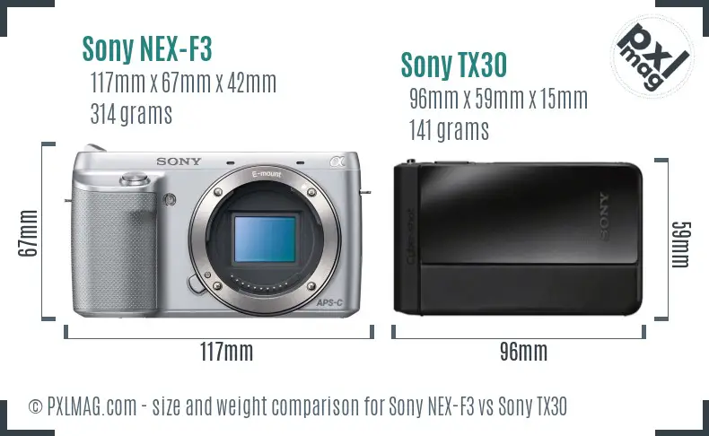 Sony NEX-F3 vs Sony TX30 size comparison