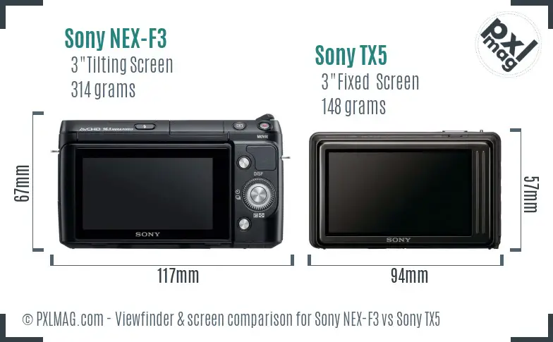 Sony NEX-F3 vs Sony TX5 Screen and Viewfinder comparison