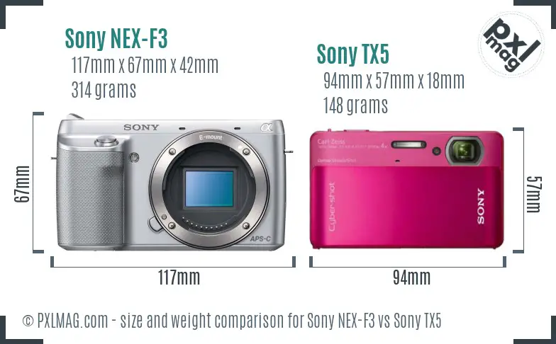 Sony NEX-F3 vs Sony TX5 size comparison