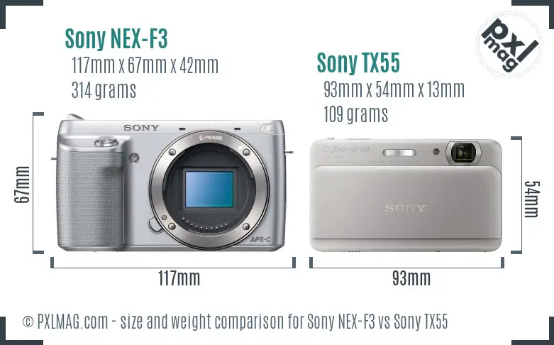 Sony NEX-F3 vs Sony TX55 size comparison