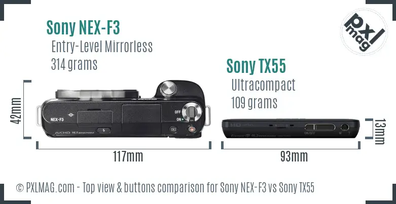Sony NEX-F3 vs Sony TX55 top view buttons comparison