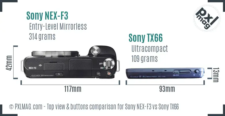 Sony NEX-F3 vs Sony TX66 top view buttons comparison