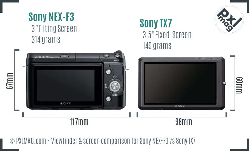 Sony NEX-F3 vs Sony TX7 Screen and Viewfinder comparison