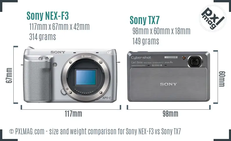 Sony NEX-F3 vs Sony TX7 size comparison