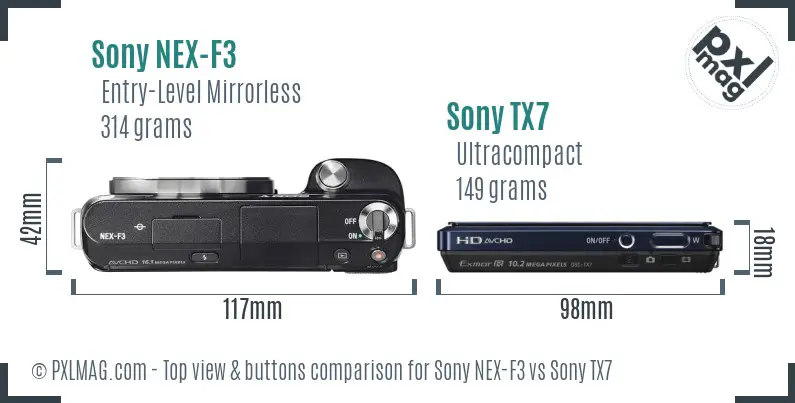 Sony NEX-F3 vs Sony TX7 top view buttons comparison