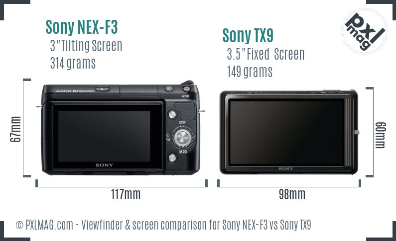 Sony NEX-F3 vs Sony TX9 Screen and Viewfinder comparison