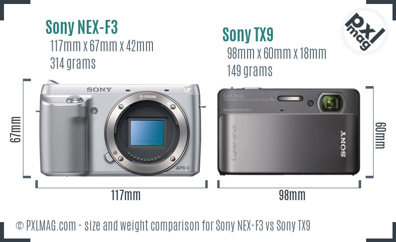 Sony NEX-F3 vs Sony TX9 size comparison