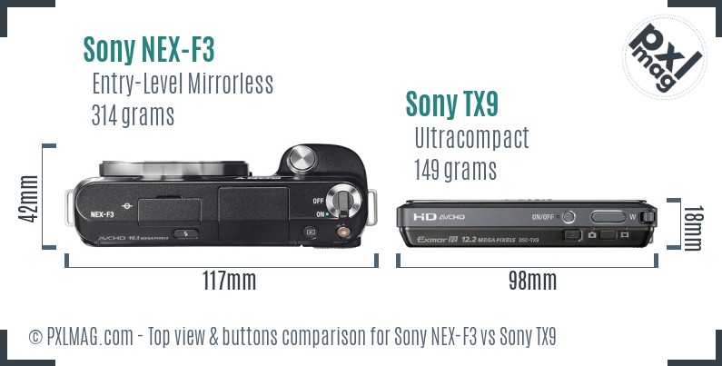 Sony NEX-F3 vs Sony TX9 top view buttons comparison