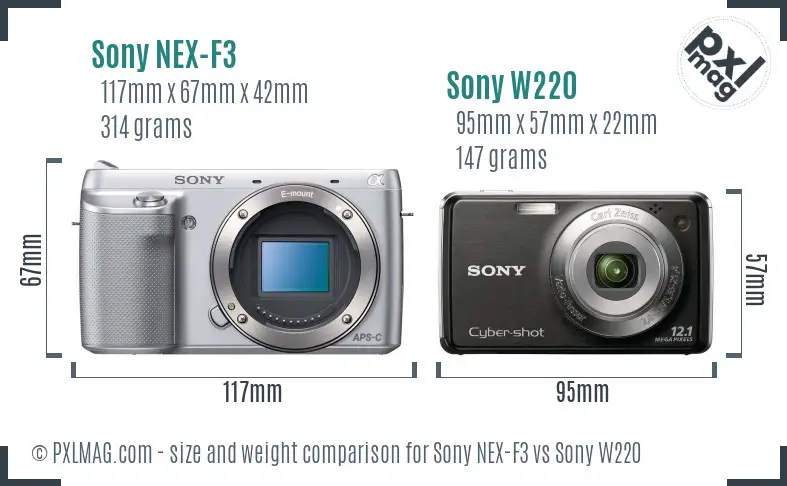 Sony NEX-F3 vs Sony W220 size comparison