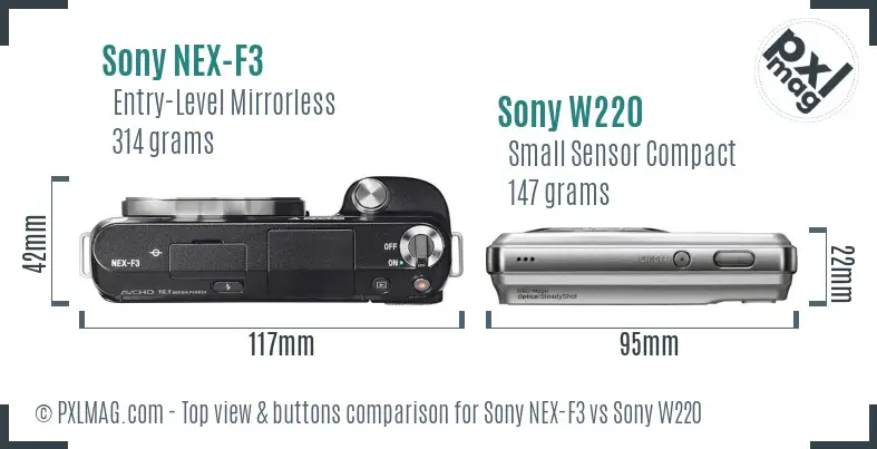 Sony NEX-F3 vs Sony W220 top view buttons comparison