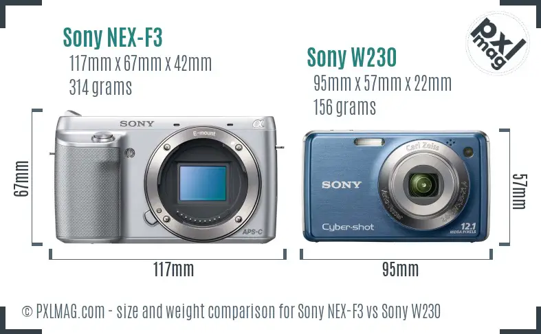 Sony NEX-F3 vs Sony W230 size comparison