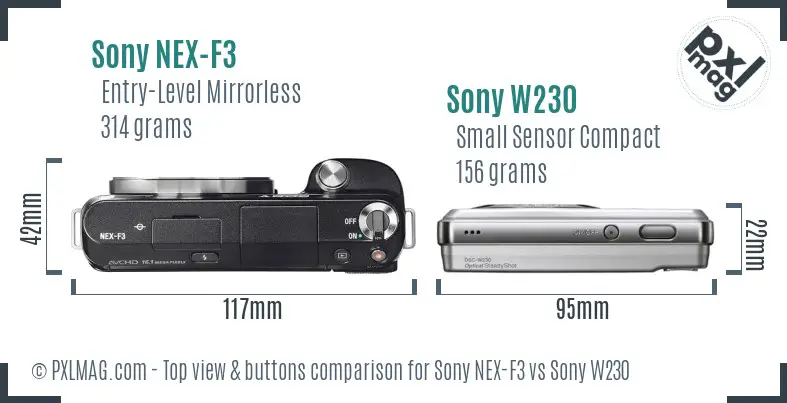 Sony NEX-F3 vs Sony W230 top view buttons comparison