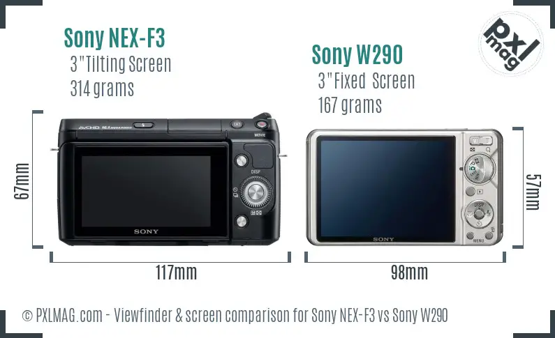 Sony NEX-F3 vs Sony W290 Screen and Viewfinder comparison