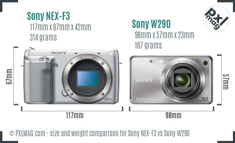 Sony NEX-F3 vs Sony W290 size comparison