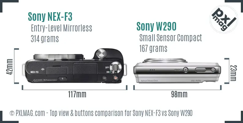 Sony NEX-F3 vs Sony W290 top view buttons comparison