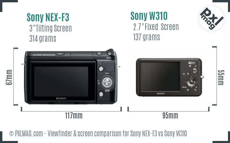 Sony NEX-F3 vs Sony W310 Screen and Viewfinder comparison