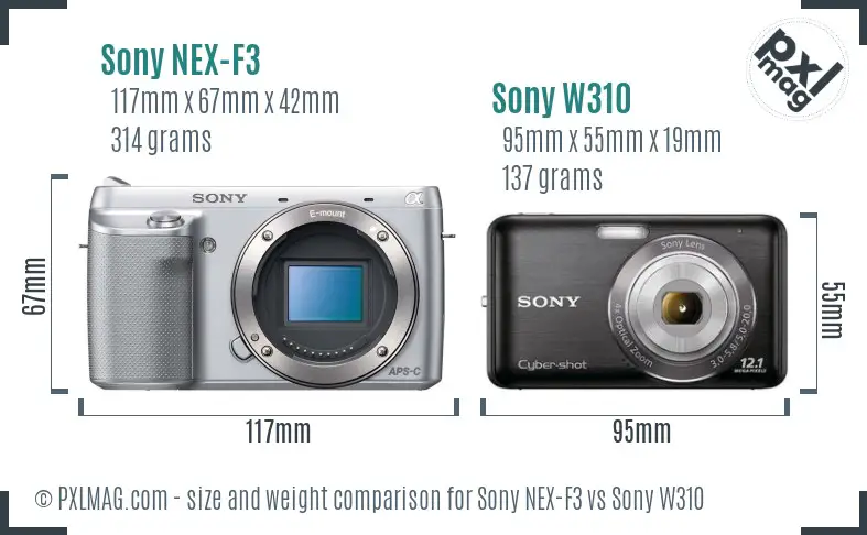 Sony NEX-F3 vs Sony W310 size comparison
