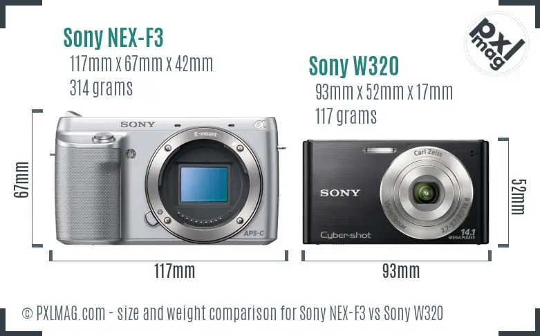 Sony NEX-F3 vs Sony W320 size comparison