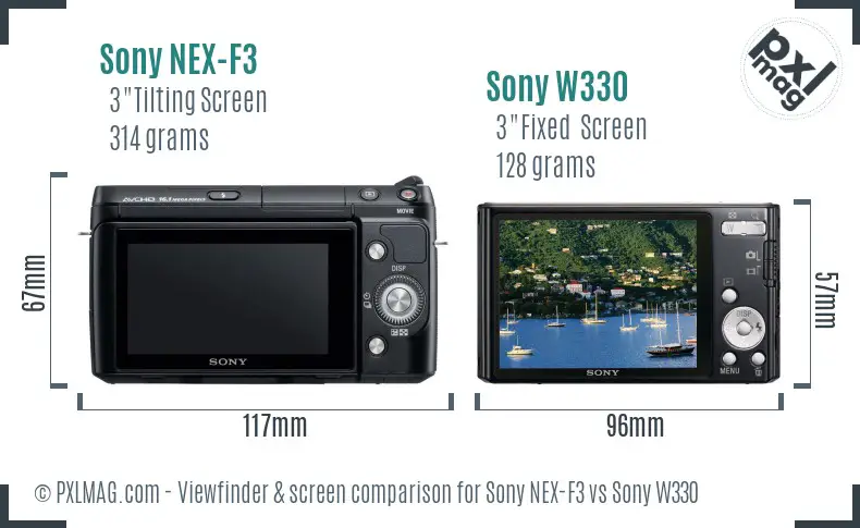 Sony NEX-F3 vs Sony W330 Screen and Viewfinder comparison