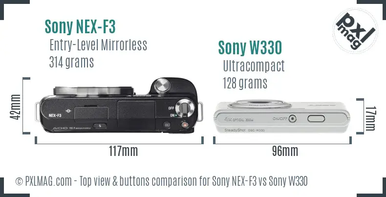 Sony NEX-F3 vs Sony W330 top view buttons comparison