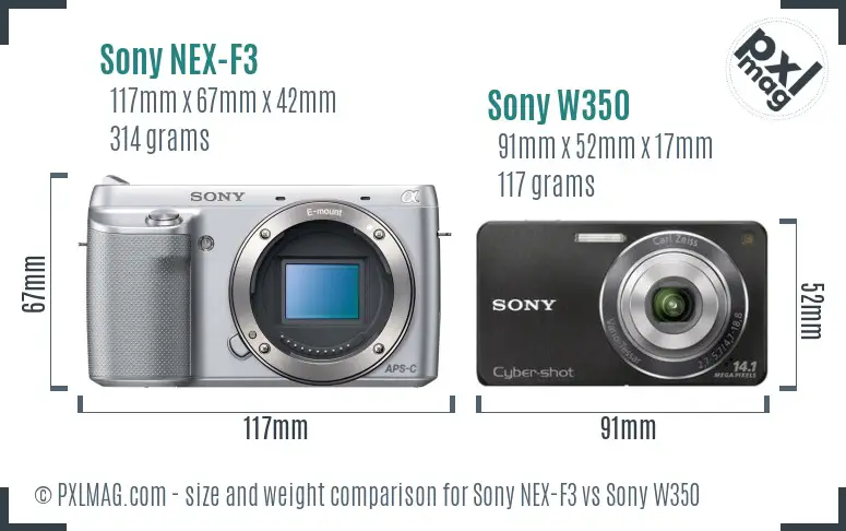 Sony NEX-F3 vs Sony W350 size comparison