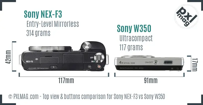 Sony NEX-F3 vs Sony W350 top view buttons comparison