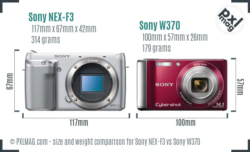 Sony NEX-F3 vs Sony W370 size comparison