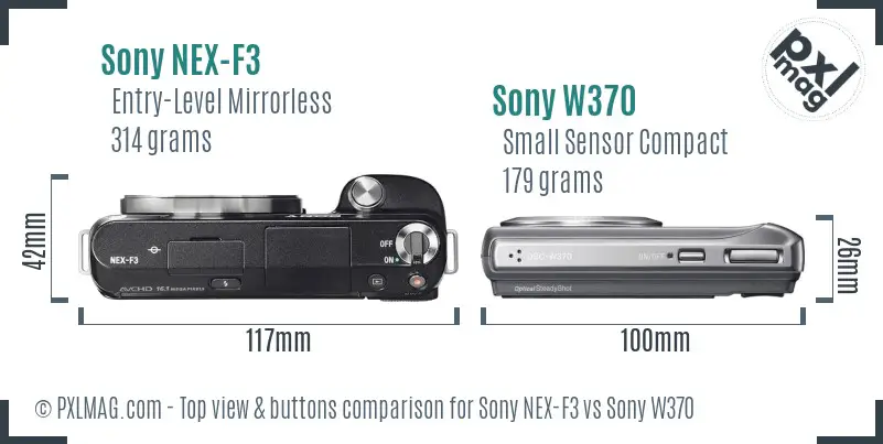 Sony NEX-F3 vs Sony W370 top view buttons comparison