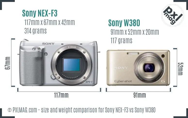 Sony NEX-F3 vs Sony W380 size comparison