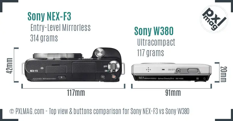 Sony NEX-F3 vs Sony W380 top view buttons comparison