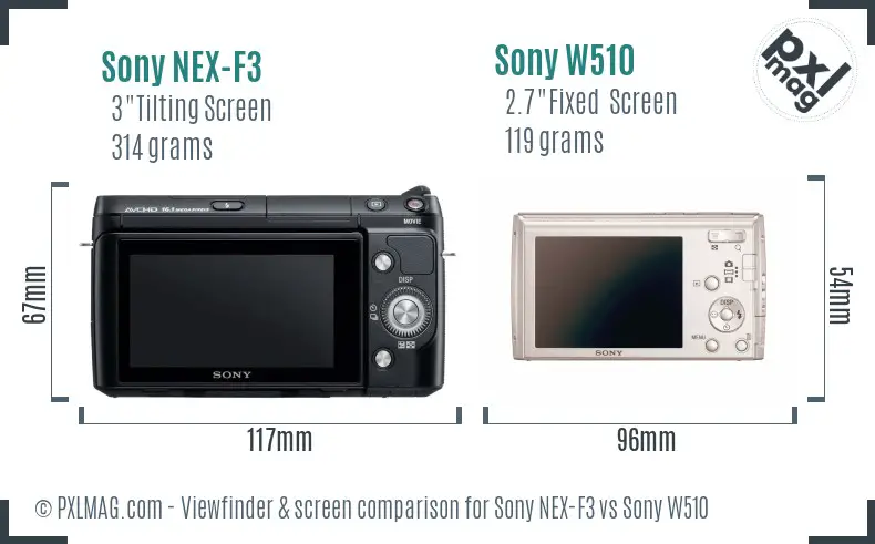 Sony NEX-F3 vs Sony W510 Screen and Viewfinder comparison