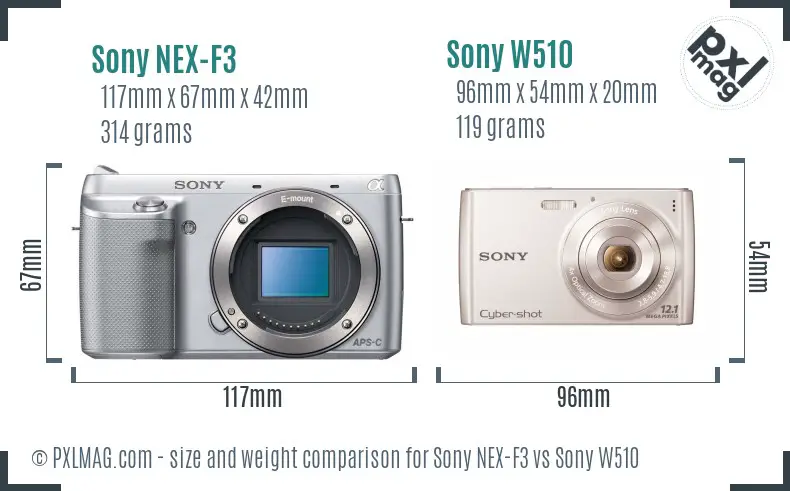 Sony NEX-F3 vs Sony W510 size comparison